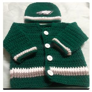 Eagle's handmade crocheted baby sweater  & hat